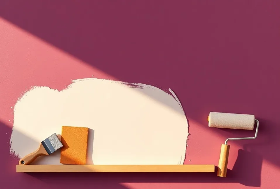 Outils de peinture disposés dans l'ordre des étapes du chantier