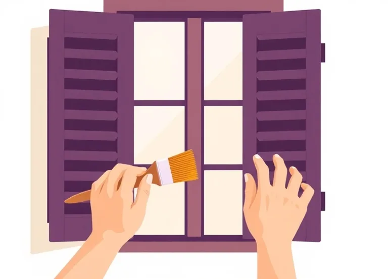 Mise en peinture au pinceau de volets et d'encadrements en bois