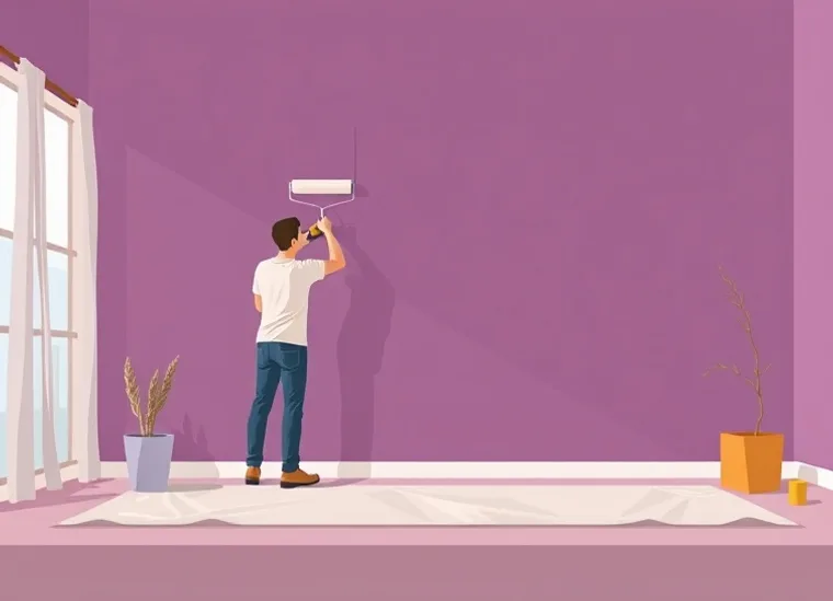 Peintre appliquant la peinture au rouleau sur un mur de salon